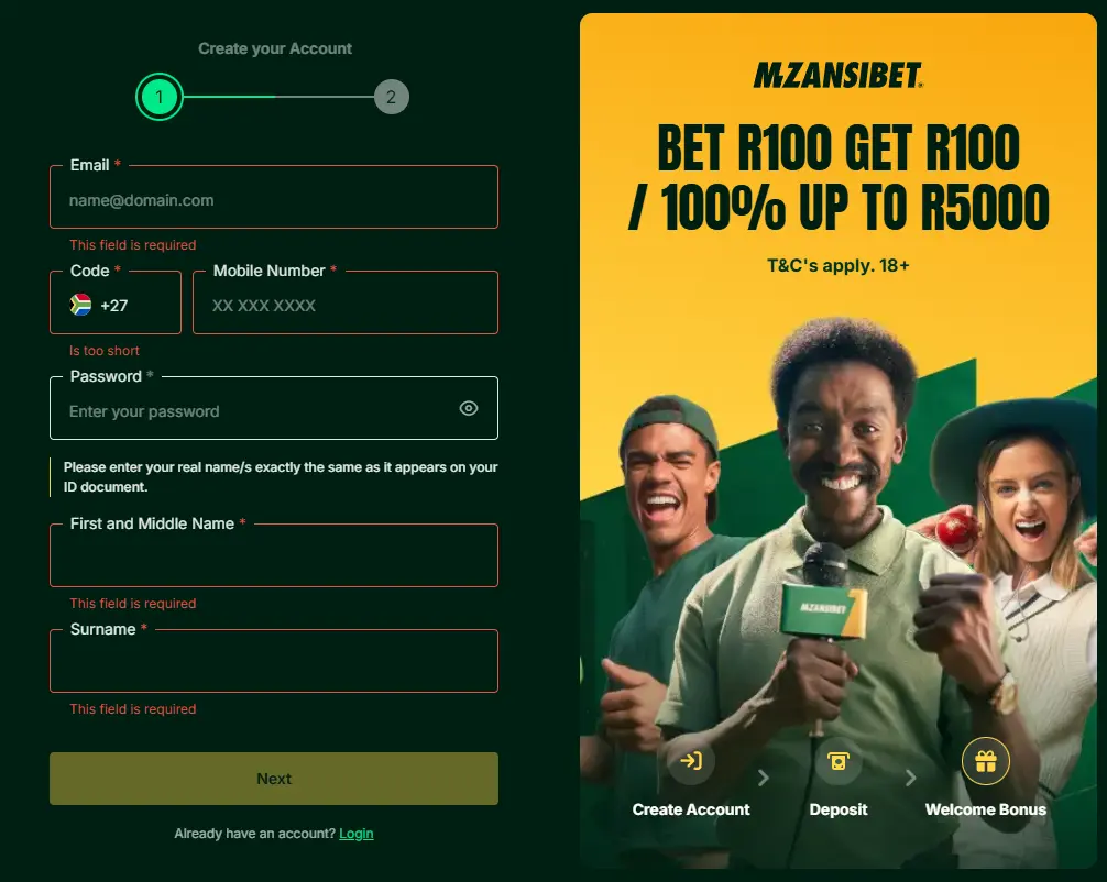 Mzansibet Casino sign up